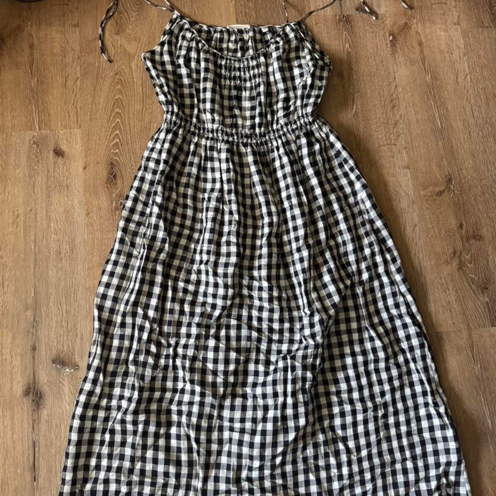 Doen Black & White Leslie Gingham Smoked Midi‎ Dress Size L - Picture 2 of 6